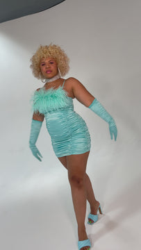 Chrissa Sparkles F/W 2021 Romy Blue Mini Dress video modeling size large